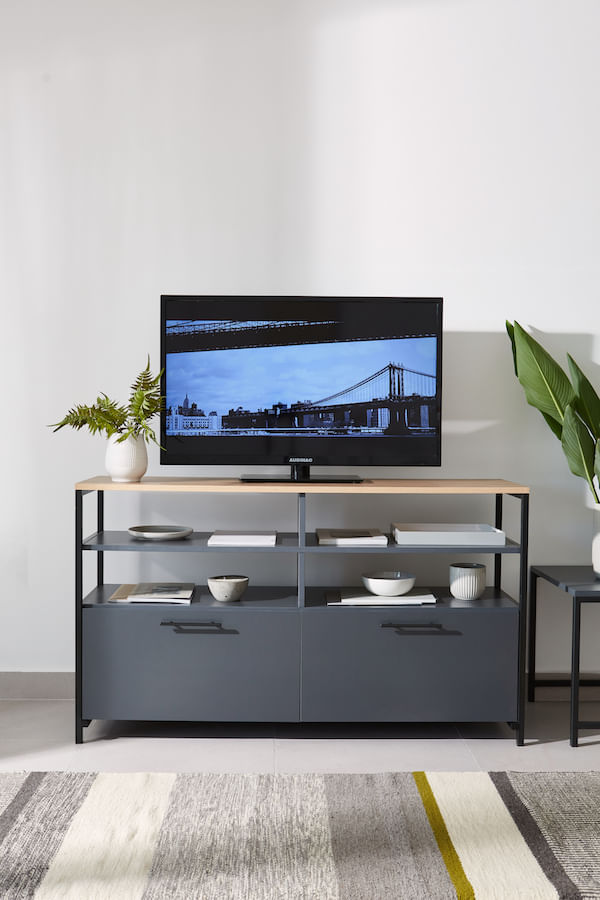 Mesa Tv Silcar Luci Epoxi Negro 140x80x39 Olmo