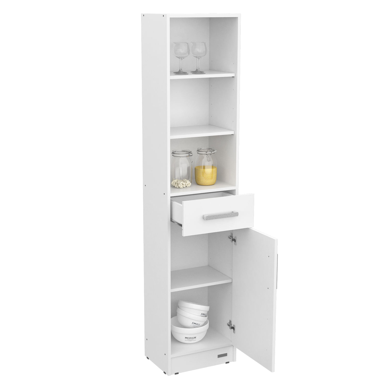 DESPENSERO ORGANIZADOR 1,80 MTS. PUERTA, CAJÓN Y ESTANTES Blanco