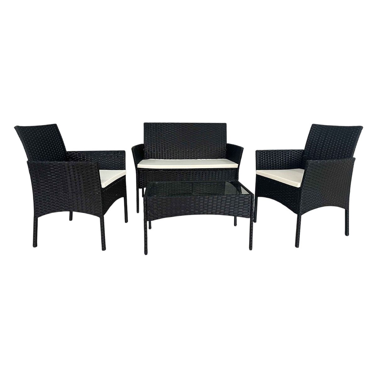 Set Ratan Outdoors 2 Sillones De 1 Cuerpo Y 1 Large+M.Ratona Negro
