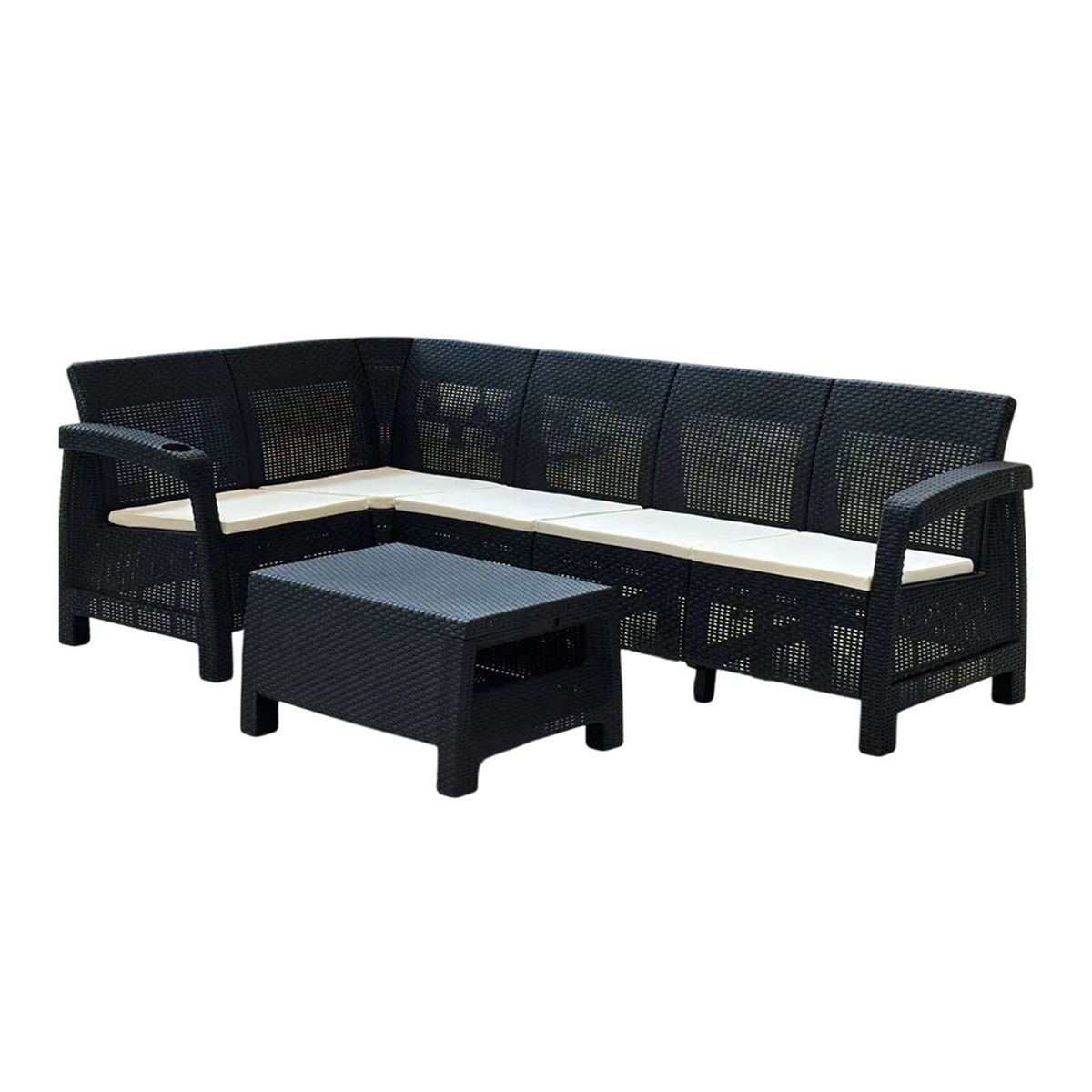 Set Living Ratan Outdoors En L C/Mesa Ratona Negro