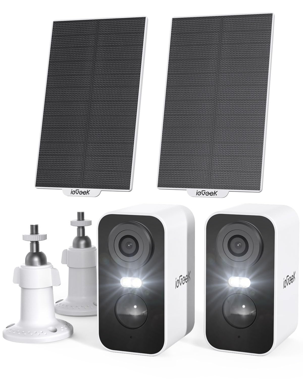 ieGeek Cámaras de seguridad inalámbricas para exteriores, cámara de seguridad WiFi alimentada por ieGeek Cámaras de seguridad solares inalámbricas para exteriores, paquete de 2 cámaras de batería