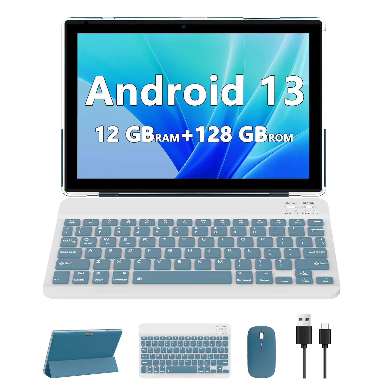 Tableta 2 en 1, tableta Android 11 de 10 pulgadas con teclado 4GB+64GB+512GB Expandir doble cámara, Tablet Android 13 de 10 pulgadas, 12 GB de RAM 128 GB ROM/1 TB expandible, tabletas 2 en 1 con