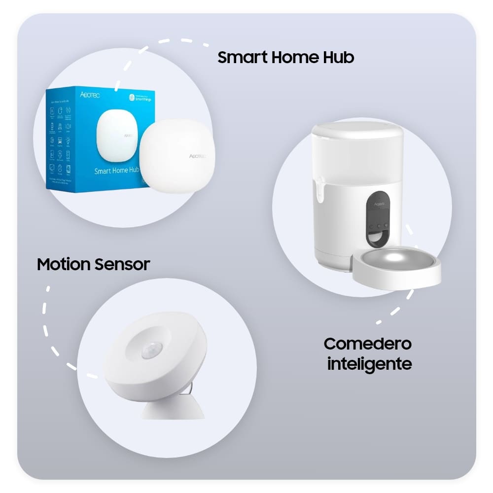 Kit  3 En 1 Smarthings Pet Feeder + Sensor De Movimiento + Hub