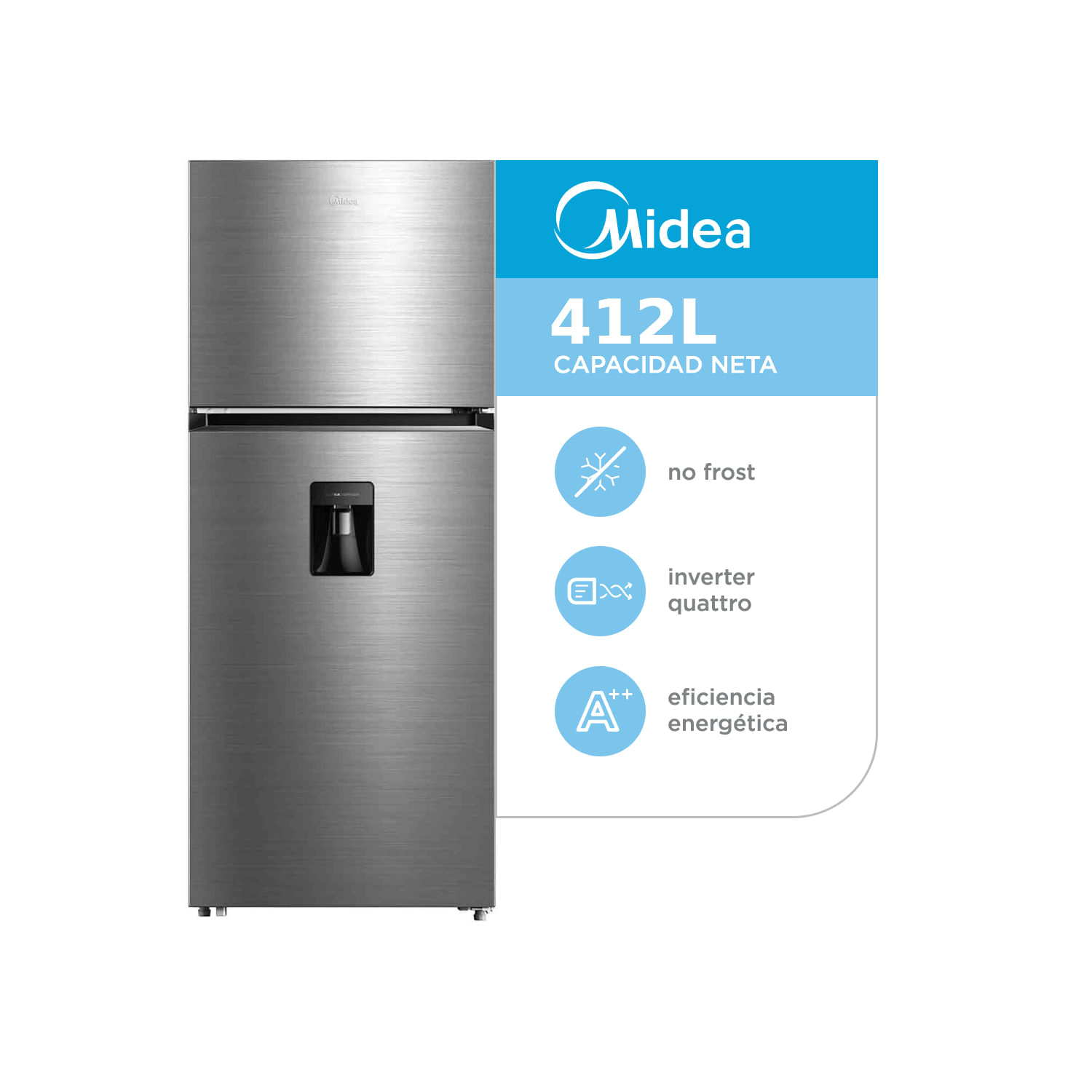 Heladera Midea 412l No Frost Mdrt580 Inox Inverter