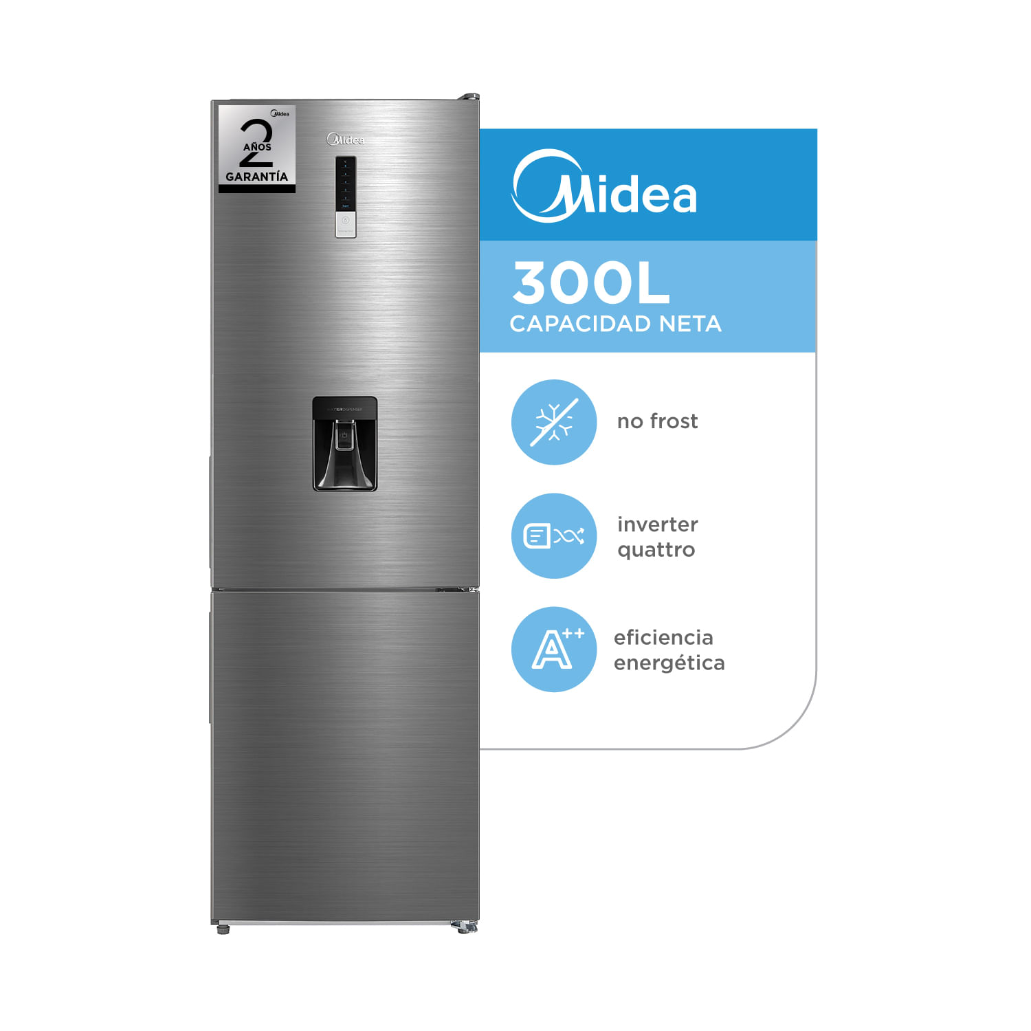 Heladera Midea 300 Litros No Frost Inverter Mdrb424fge46a-W