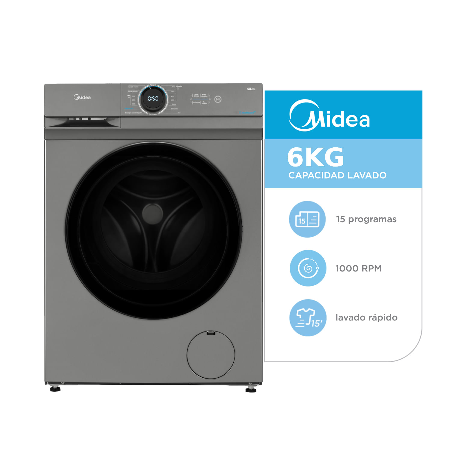 Lavarropas Midea 6kg Mf100w60/T-A1 1000rpm Titanio