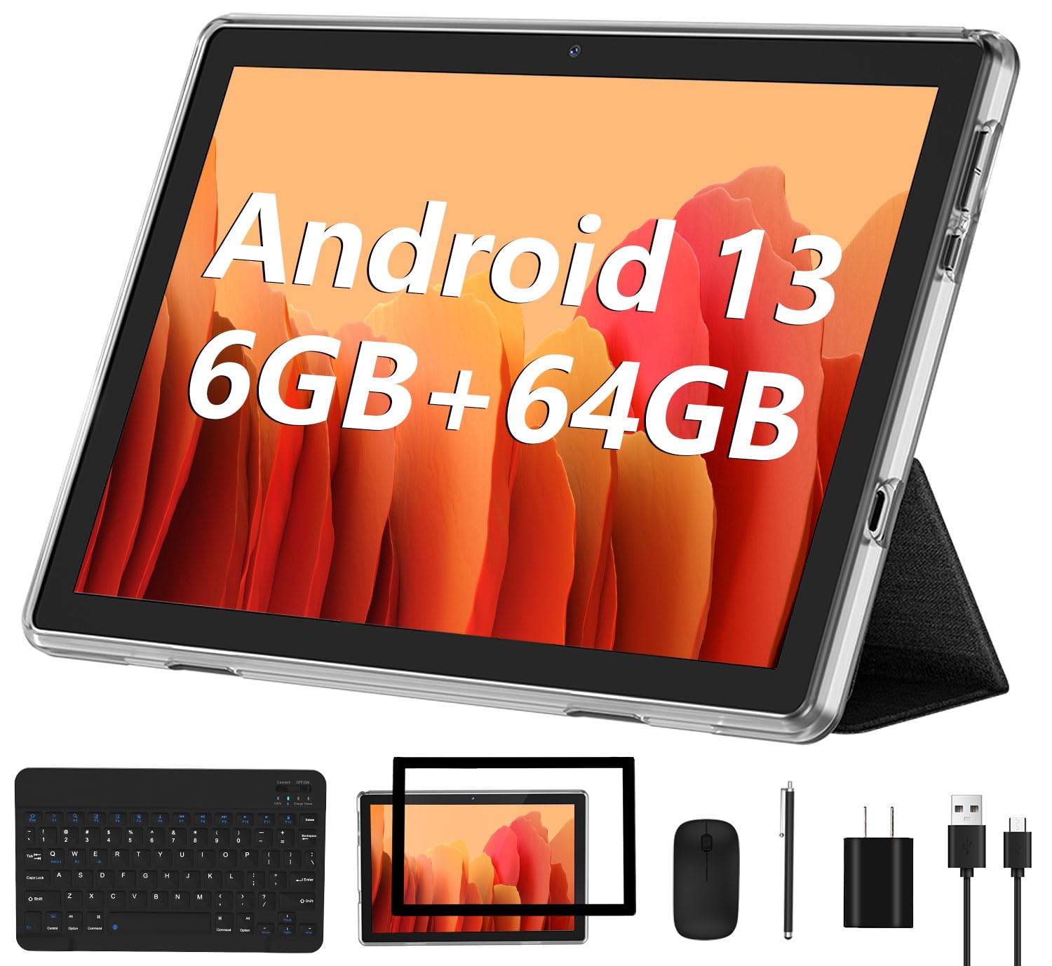Android Tablet, 10.1 inch Android 13 Tablets 6GB RAM 64GB ROM 1TB Expand, 1280x800 IPS HD Android 13 Tablet 2023 New 10 Inch Tablets with 6GB RAM + 64GB ROM + 1TB Expanded Ouad-Core, 2 in 1