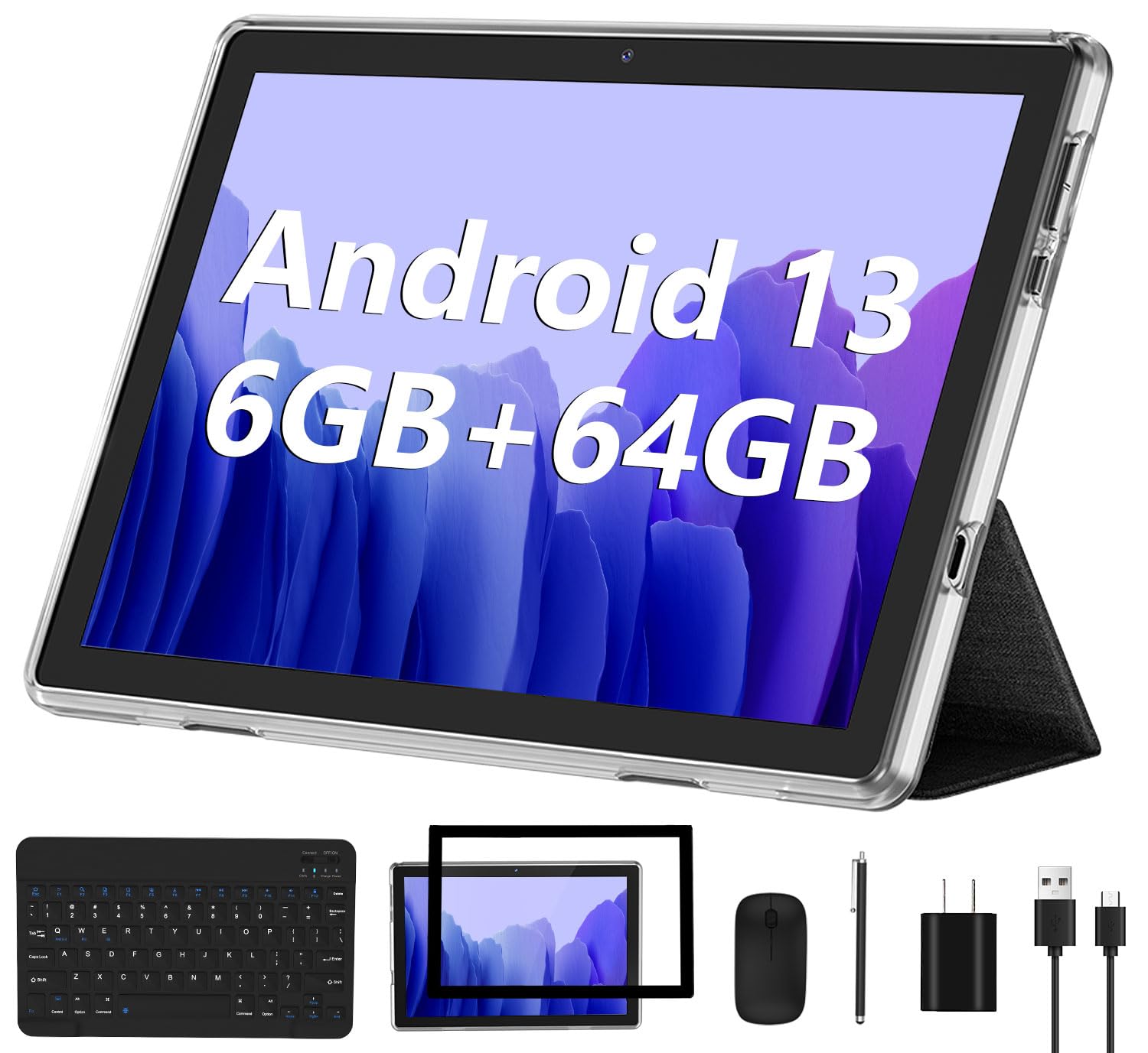 Android Tablet, 10.1 inch Android 13 Tablets 6GB RAM 64GB ROM 1TB Expand, 1280x800 IPS HD Android 13 Tablet 2023 New 10 Inch Tablets with 6GB RAM + 64GB ROM +1TB Expanded Ouad-Core,2 in 1
