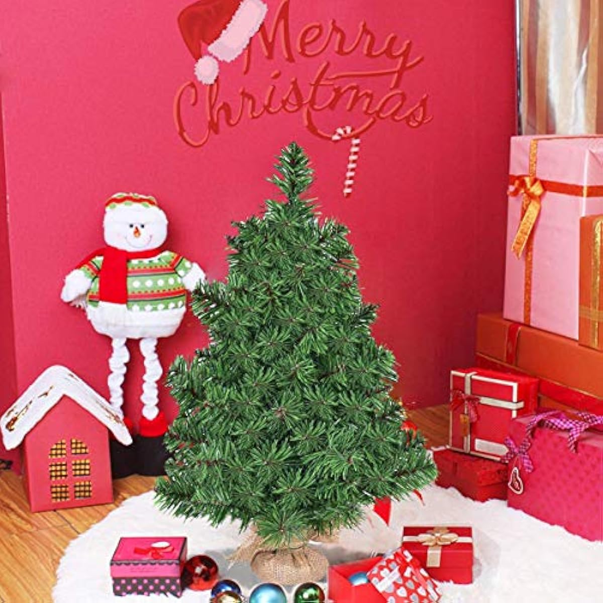 3FT Artificial Tabletop Christmas Tree, Premium Spruce Christmas Tree w/Burlap Base, for Xmas Indoor