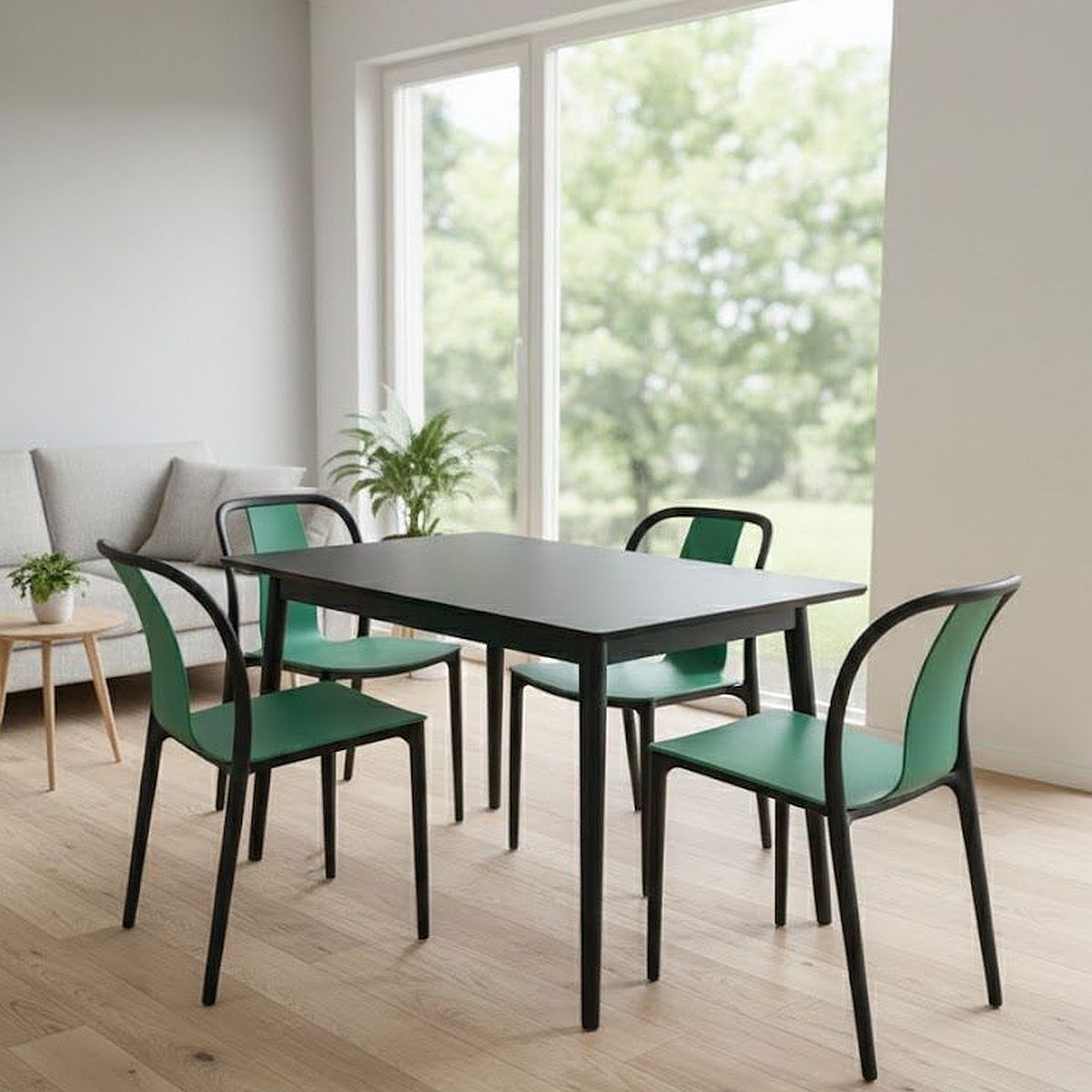 Juego Mesa Barulich 140x80 Negra +4 sillas Verde Juego Mesa Barulich 140x80 Negra +4sillas Verde