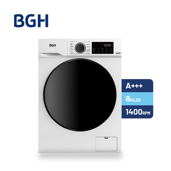 Lavarropas Carga Frontal Inverter Bgh 8kg Bwfe08w24ar Blanco