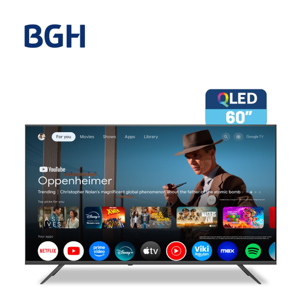 Combo Smart TV BGH 60" QLED 4K Google TV B6026US7G + Camiseta BGH adidas Talle L
