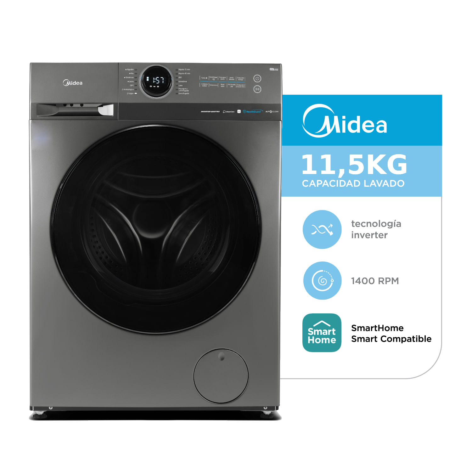 Lavarropas Inverter Midea Smart 11,5kg MF200W115WB/T-A1