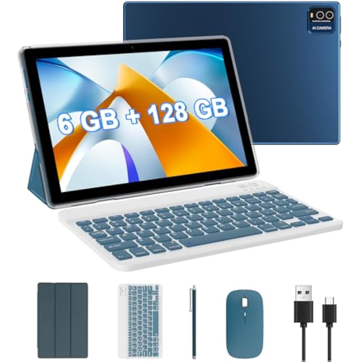 Tablet con teclado, 2024 últimas tabletas 2 en 1 de 10 pulgadas, 6 GB de RAM+128 GB ROM Android
