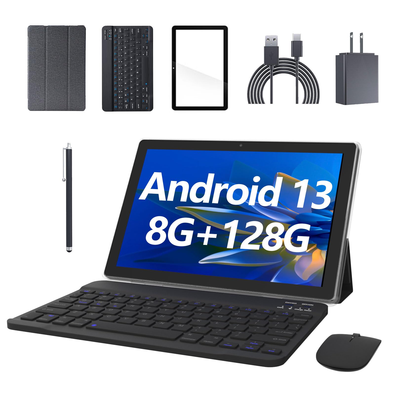 Tablet con teclado 10 pulgadas 2 en 1 Android 11 Tabletas, 4GB+64GB+512GB Expandir 1.8Ghz Quad Core Tablet Android 13 con teclado 2 en 1 de 10 pulgadas, 8 GB+128 GB+1 TB Quad- Core 2.0Ghz CPU Tablet
