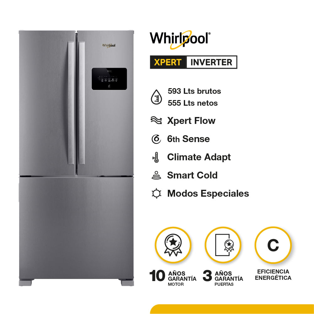 Heladera Side By Side Whirlpool 555l Inverter Wro85mk Plata