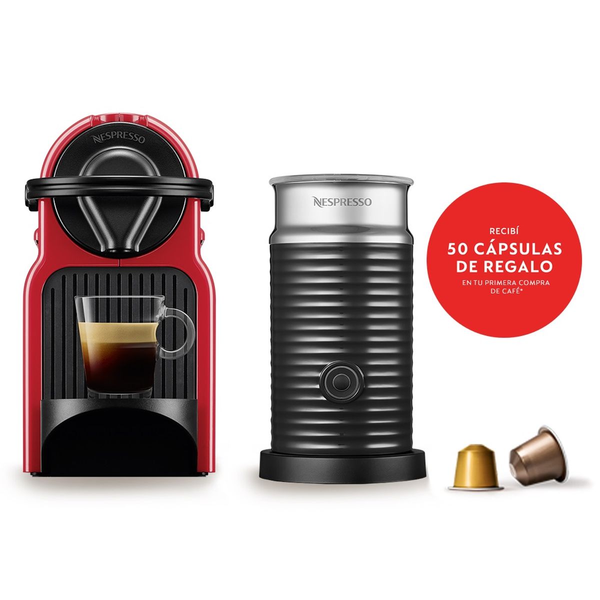 Cafetera Nespresso Inissia A3c40-Ar Red +Aeroccino