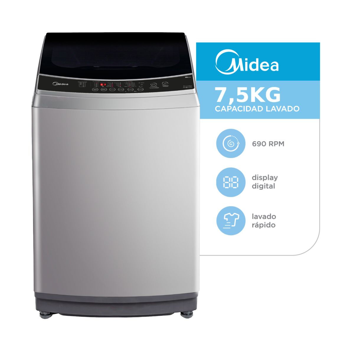 Lavarropas Midea 7.5kg Mls-75ge04n 690rpm Gris