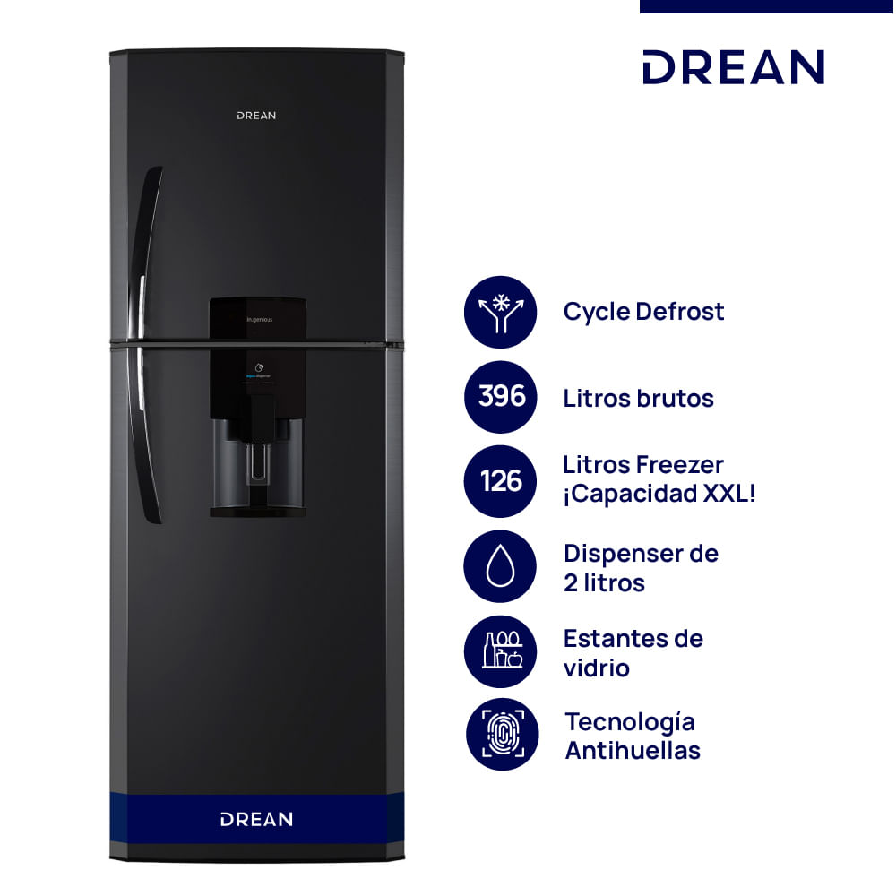 Heladera Con Freezer CíClica 396 L Black Steel Drean Hdr400f41n