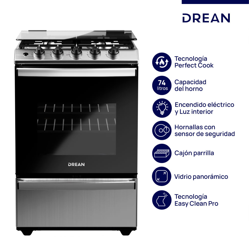 Cocina Multigas 56 Cm Inoxidable Con Encendido EléCtrico Drean Cd5614ai0