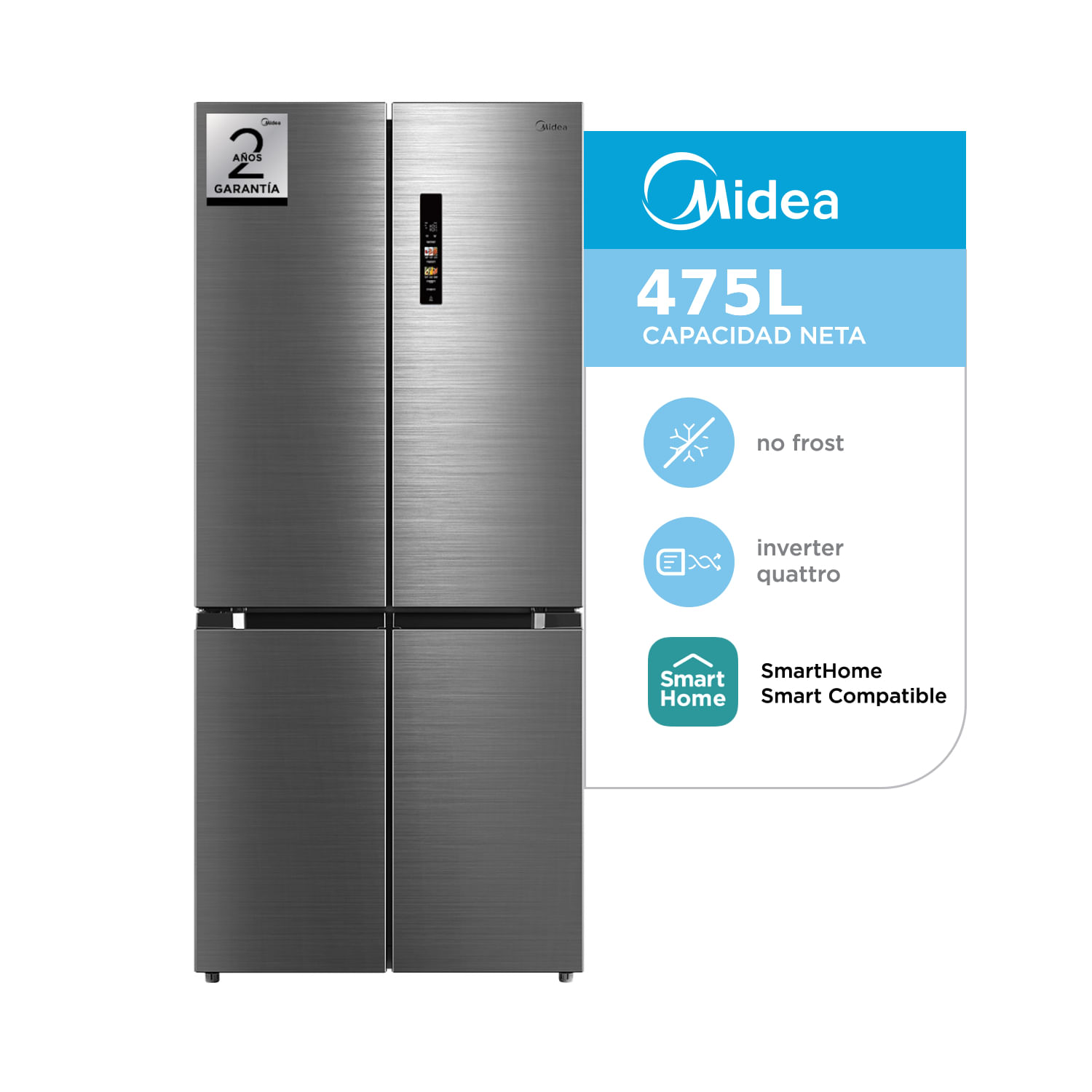 Heladera Midea 475l Inverter No Frost Mdrm691fgf46ad Inox