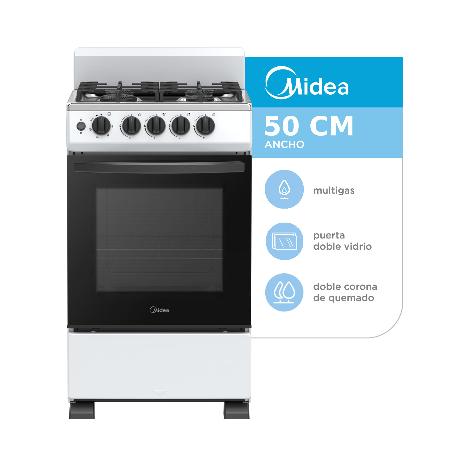 Cocina Multigas Midea 20TMG4PWAR1 50cm Color Blanco