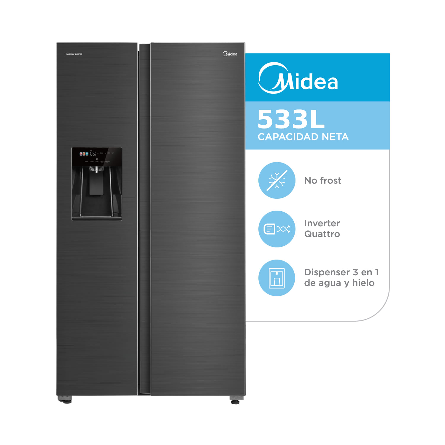Heladera Midea 533l Mdrs761fgfdxadw Gris D N/F Inverter