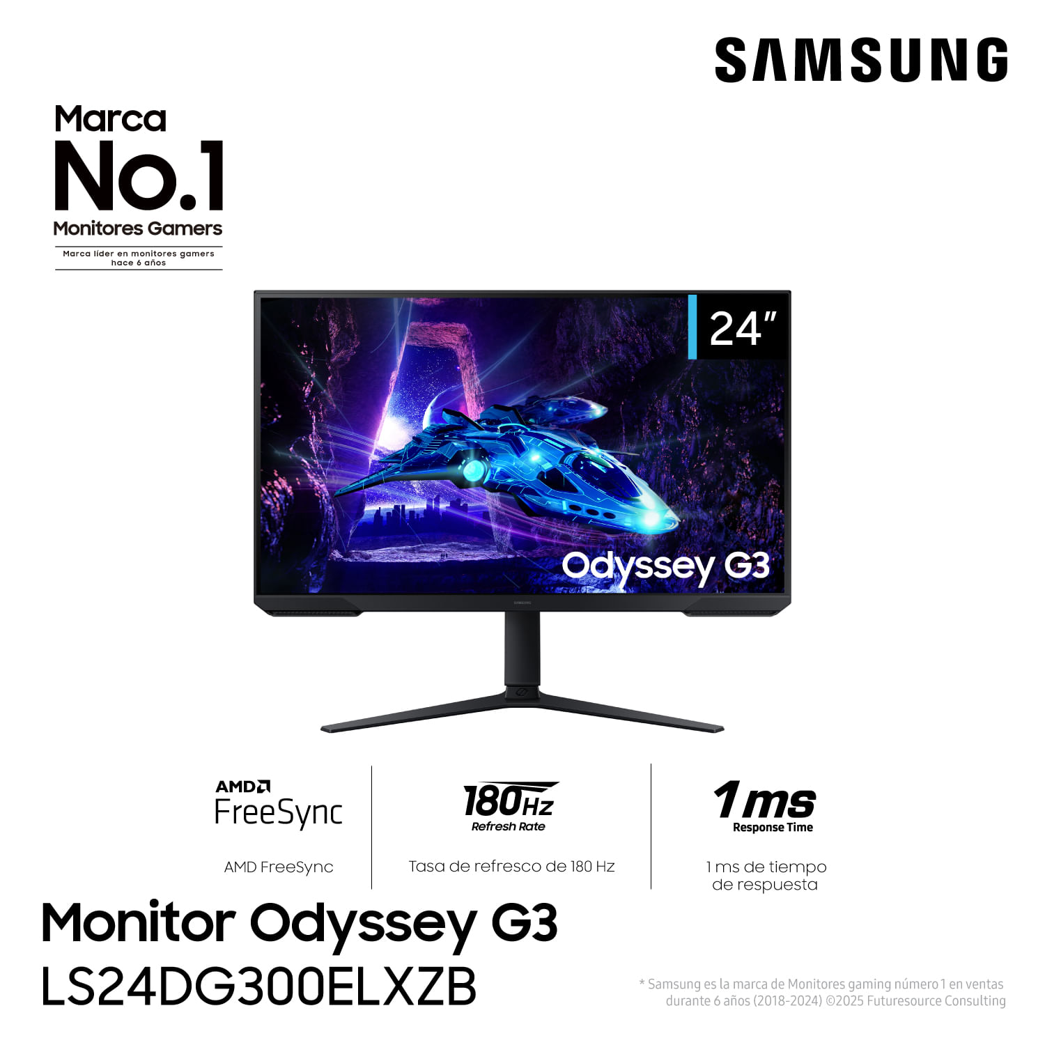 Monitor Samsung G3 24  Odyssey Fhd Va 180 Hz Gamer Negro