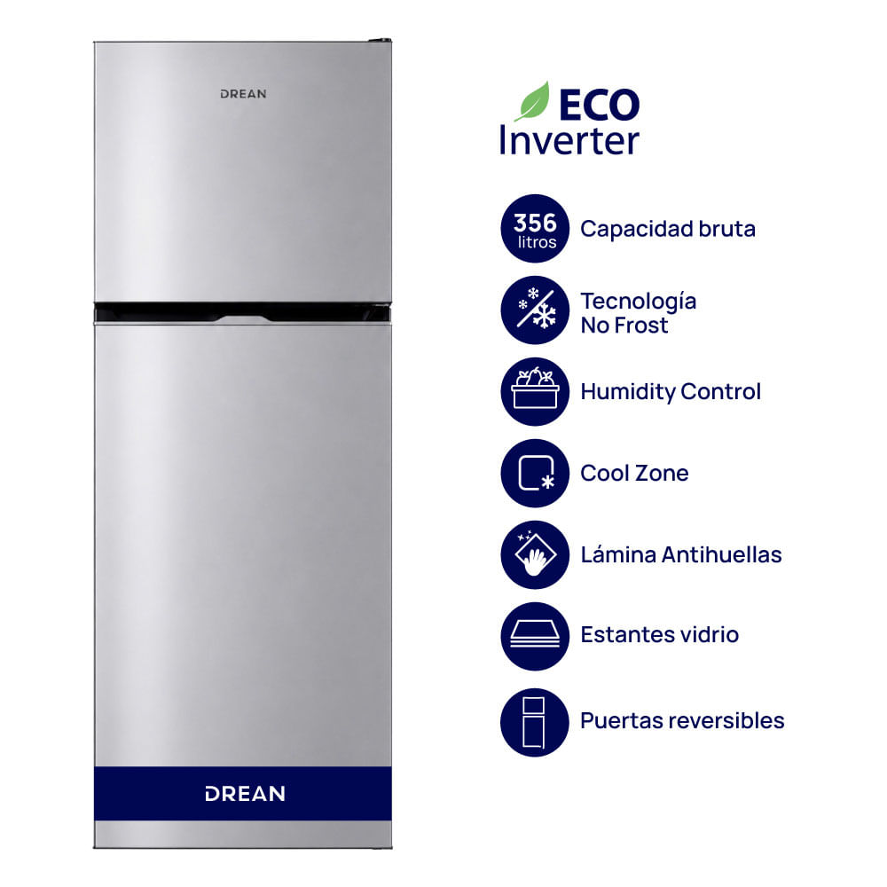 Heladera No Frost Eco Inverter Drean 356l Inox
